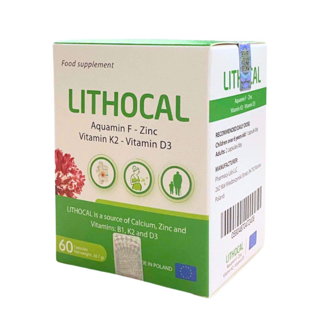 Canxi Lithocal Aquamin F - Hộp 60 viên nang Ba Lan